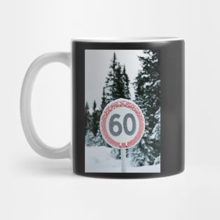 Wintertime - Hoarfrost on Round Traffic Sign in Norwegian Backcountry Mug